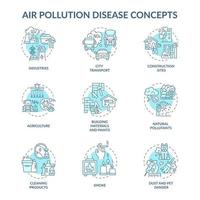 Conjunto de iconos de concepto de enfermedad de contaminación del aire vector