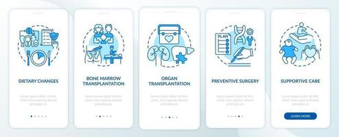 Tratamiento de enfermedades genéticas pantalla azul de la página de la aplicación móvil incorporada con conceptos vector
