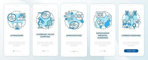 Genetic diseases testing blue onboarding mobile app page screen with concepts vector