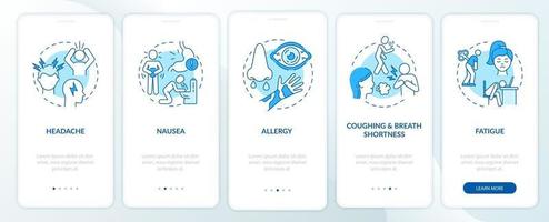 Air pollution sickness symptoms onboarding mobile app page screen with concepts vector