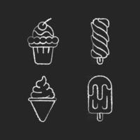 Ice cream varieties chalk white icons set on black background vector