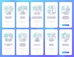 Digital inclusion navy onboarding mobile app page screen with concepts set vector