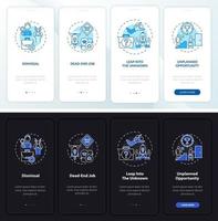 Job transition reasons onboarding mobile app page screen with concepts vector