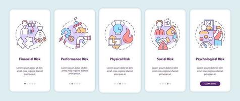 Purchase risk factors onboarding mobile app page screen with concepts vector