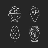 Ice cream varieties chalk white icons set on black background vector