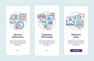 RFM model analysis onboarding mobile app page screen with concepts vector
