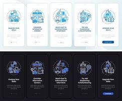 Career change steps onboarding mobile app page screen with concepts vector