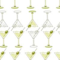 Seamless Pattern of martini glasses with olive