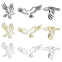 El conjunto de logotipo vectorial de arte lineal de águila se puede utilizar como logotipo o elementos decorativos. vector