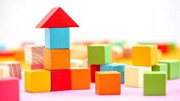 Colorful Wooden building blocks isolated photo