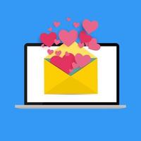 New Email with Hearts on the laptop screen notification concept vector