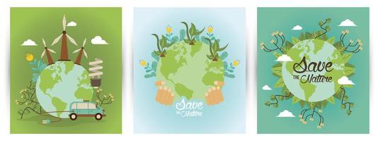 save the nature campaign with world planets vector