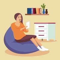 woman using smartphone work at home vector