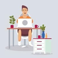 man using laptop work at home vector