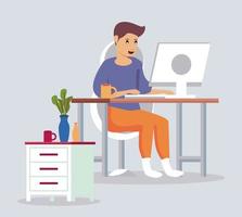 man using desktop work at home vector