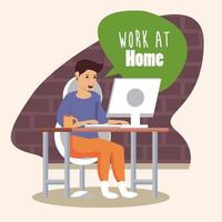 man using desktop work at home vector