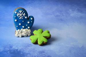 Decorated gingerbread biscuits from winter themes photo