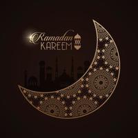 ramadan kareem card with golden moon and taj mahal vector