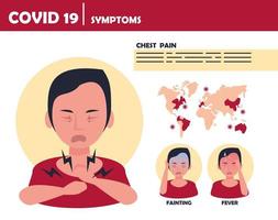 covid19 particles with earth maps and symptoms vector