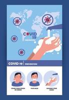 Partículas covid19 con mapas terrestres y métodos de prevención. vector