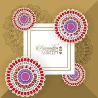 eid mubarak card with lettering and mandalas square frame vector