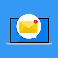 Nuevo correo electrónico en el concepto de notificación de la pantalla del portátil vector