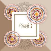 eid mubarak card with lettering and mandalas square frame vector