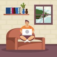 man using laptop in the livingroom vector