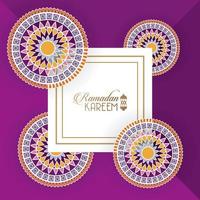 eid mubarak card with lettering and mandalas square frame vector