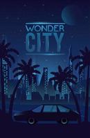 wonder city with buildings and car cityscape scene vector