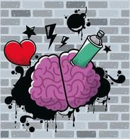 graffiti urban style poster with paint spray bottle and brain vector