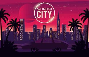 wonder city with buildings and car cityscape scene vector