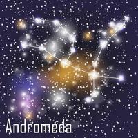 Constelación de Andrómeda con hermosas estrellas brillantes en el fondo de la ilustración de vector de cielo cósmico