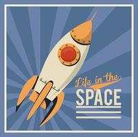 life in the space poster with rocket start up vector