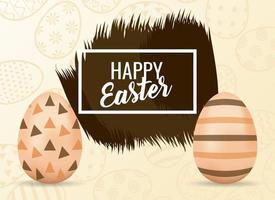 happy easter card with lettering and eggs painted vector