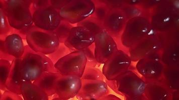Macro shot of rotating red pomegranate seeds video