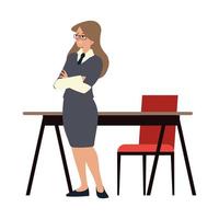 business woman in workspace with desk and chair vector