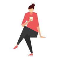 mujer sentada usando teléfonos inteligentes y gadgets vector