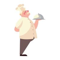 old chef with platter worker occupation restaurant vector