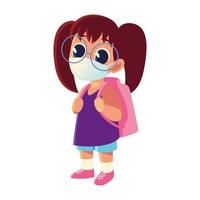 Back to school of girl kid with medical mask and bag vector design