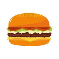 Hamburguesa de comida rápida deliciosa y sabrosa imagen aislada de icono vector