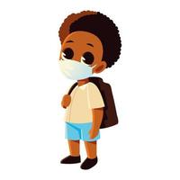 Back to school of afro boy kid with medical mask vector design