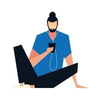 hipster man sitting using a smartphone people and gadgets vector