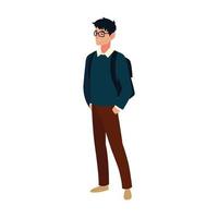 student man with glasses and bag character cartoon people student university vector