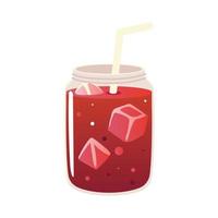 jugo en vaso con hielo y paja icono de bebida fresca vector