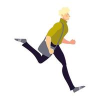 running man with casual clothes and handbag side view vector