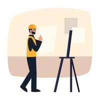 bearded man architect working with blueprints in office vector