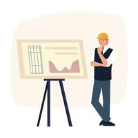 man architect standing and looking project blueprint vector