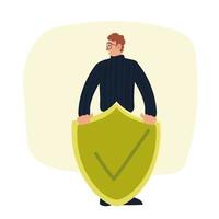 man with shield protection and check mark design vector