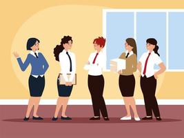 oficina del equipo femenino de negocios con personajes de ropa formal vector